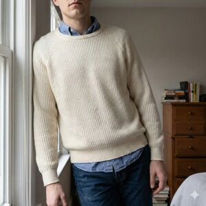 Vintage J.Crew Sweater Mens XL Cream Shaker Knit Cotton Raglan‎ Preppy Classic